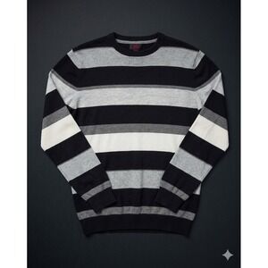 Quiksilver Men's Striped Crewneck Sweater Gray Cream Stripe L Surf Skate Y2K